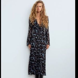 Zara Ruffle Animal Print Midi Dress